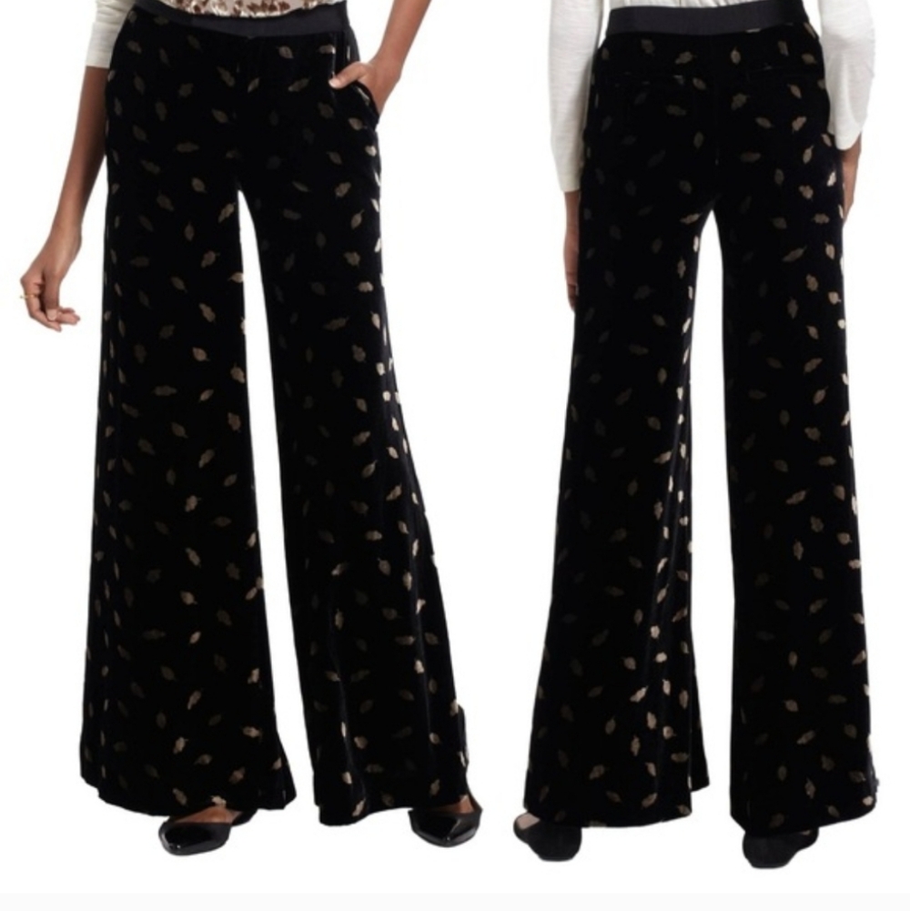 Anthropologie Elevenses Black Wide Leg Velvet Pants
